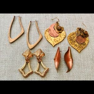 Set of Four Bronze Gold Brass Costume Earrings